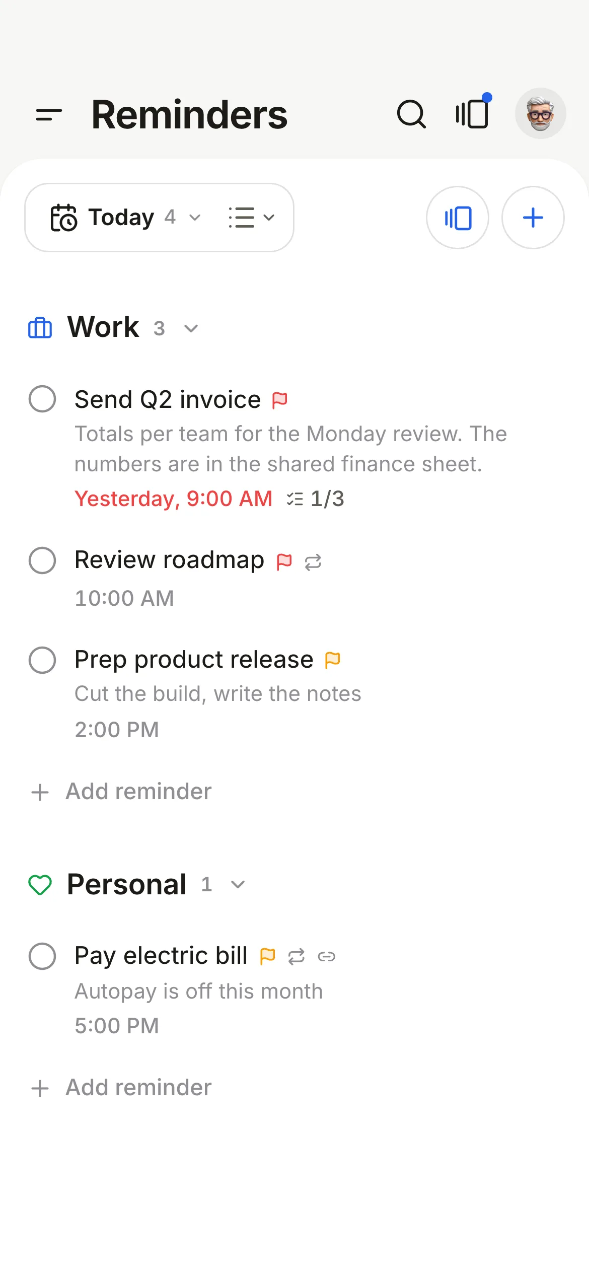 Apple Reminders in Claire on iPhone