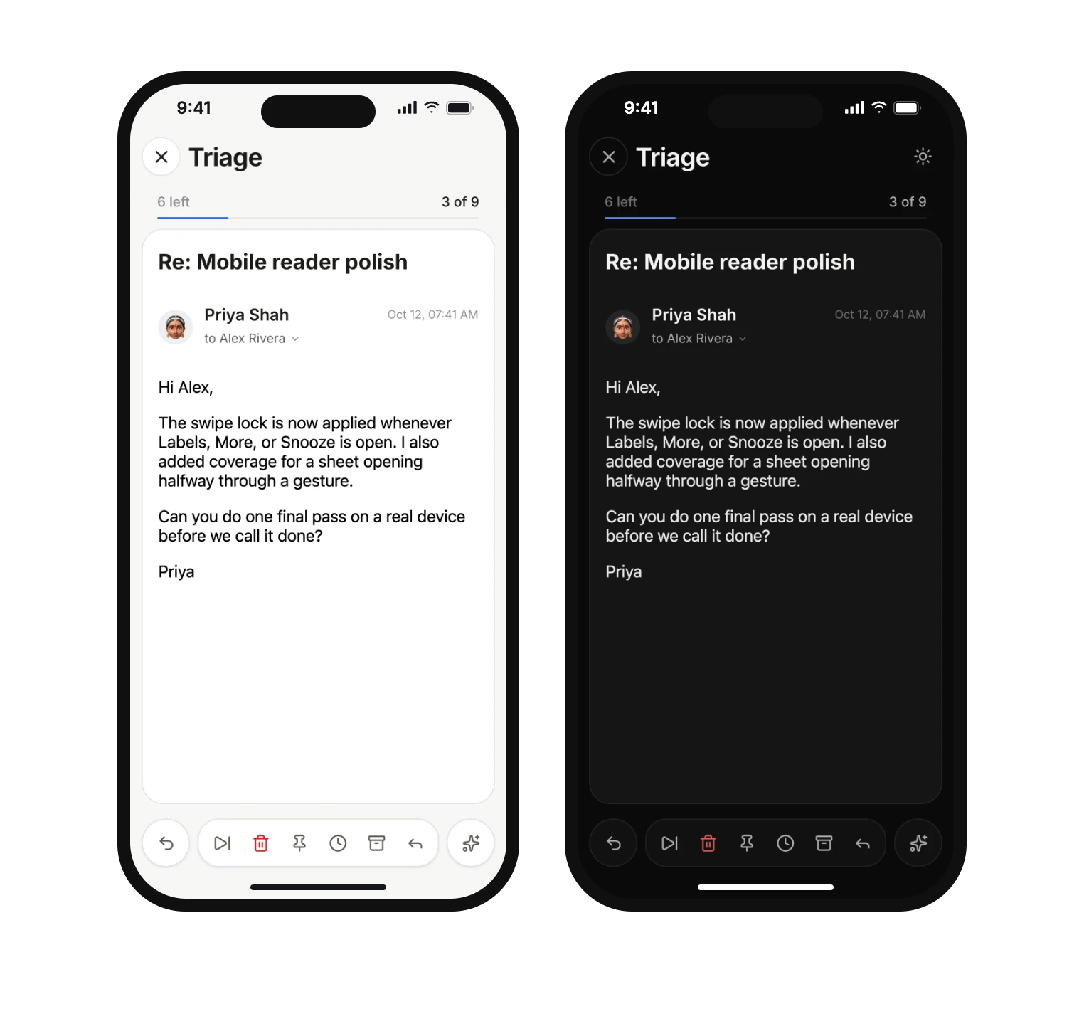 Triage on iPhone in the light theme.